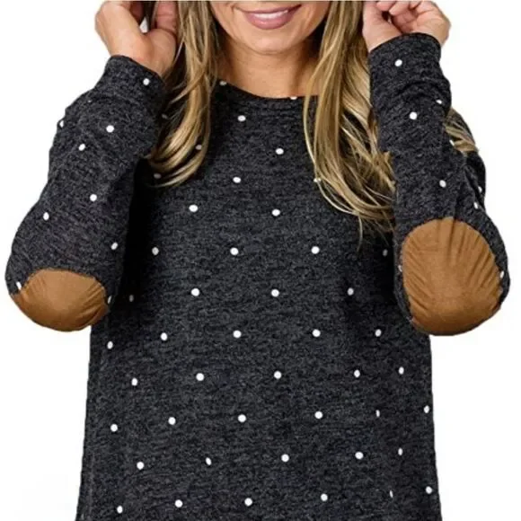 Beeson River Womens Navy Polka Dot Long Sleeve Crew Neck Tunic - Picture 2 of 14